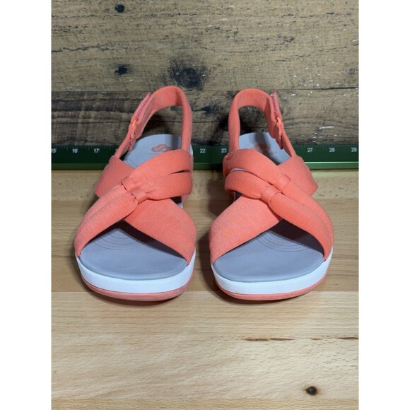 Clarks Cloudsteppers Sandals Womens 9.5 Arla Belle Wedge Slingback Orange Fabric - Picture 3 of 10